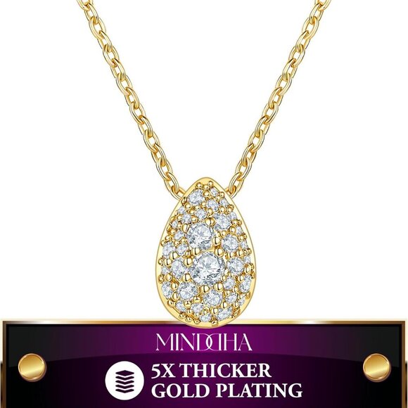 14K/18K Gold Plated Teardrop Cubic Zirconia Pendant Necklace for Women | Elegant - Picture 1 of 8